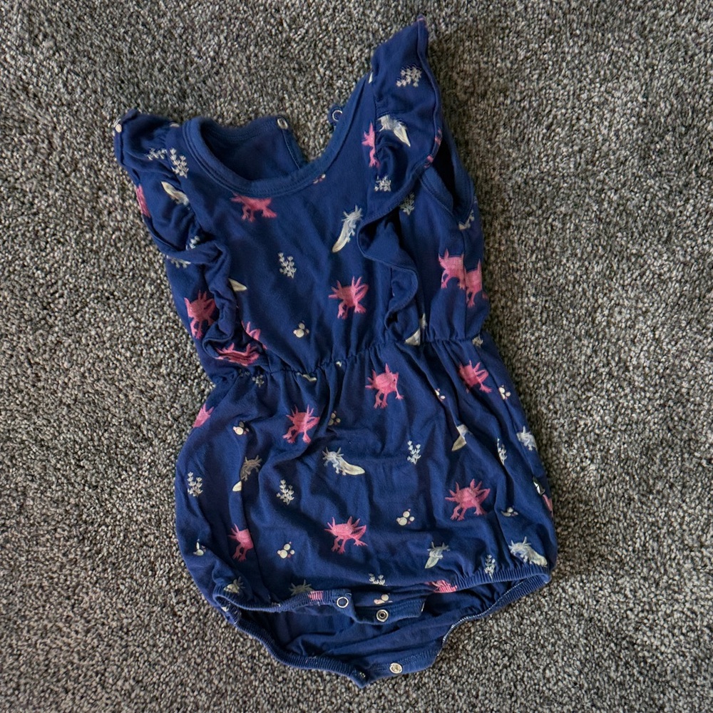 Kyte BABY Blue Romper with Pink and White Accents